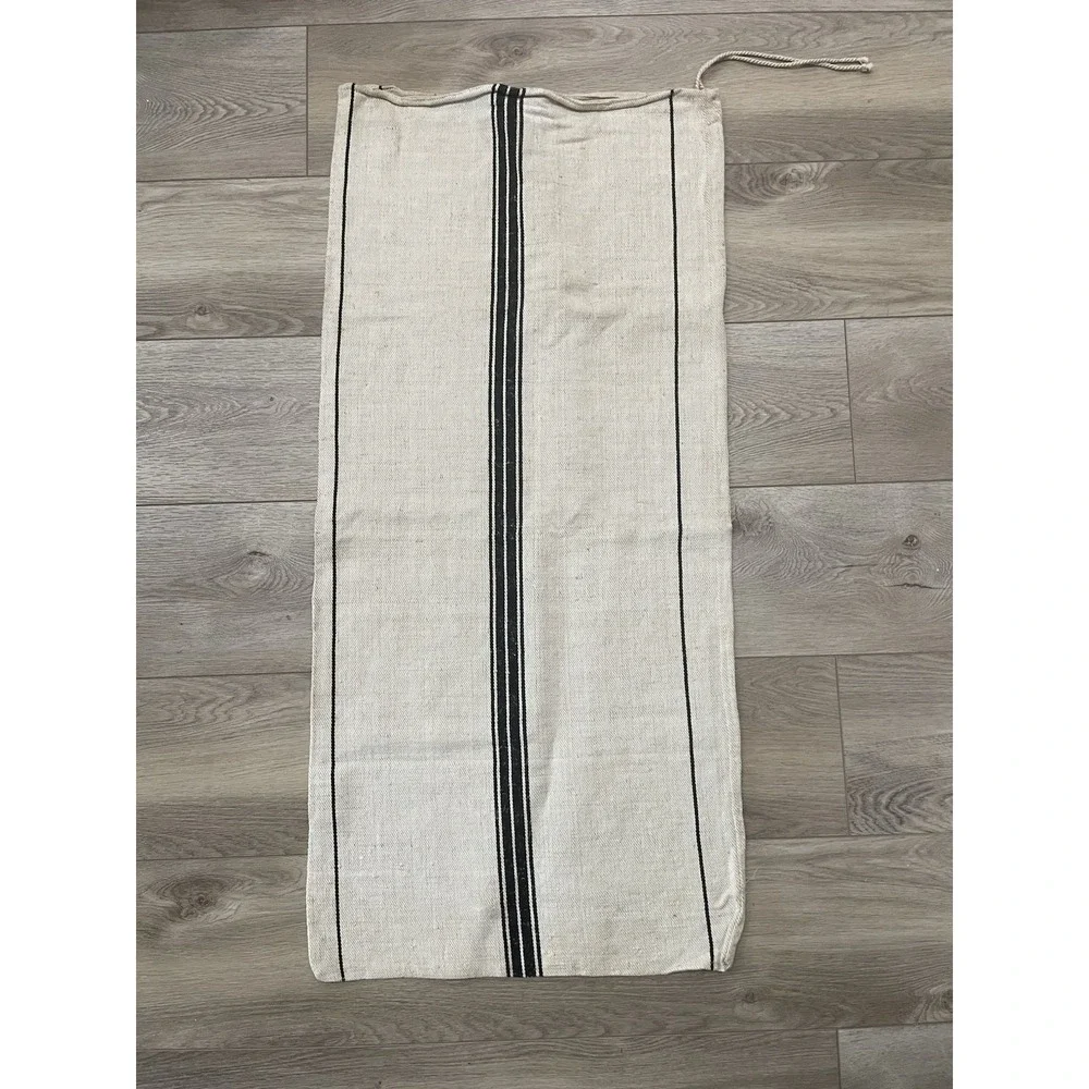 Rustic Vintage  Grain Feed Sack Hemp/Cotton Heavy Nubby Black Stripe‎